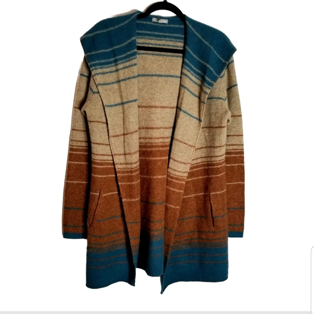 Horny Toad 100% Lambswool Hooded Cardigan Women's Large Heartfelt Hoodie Sweater